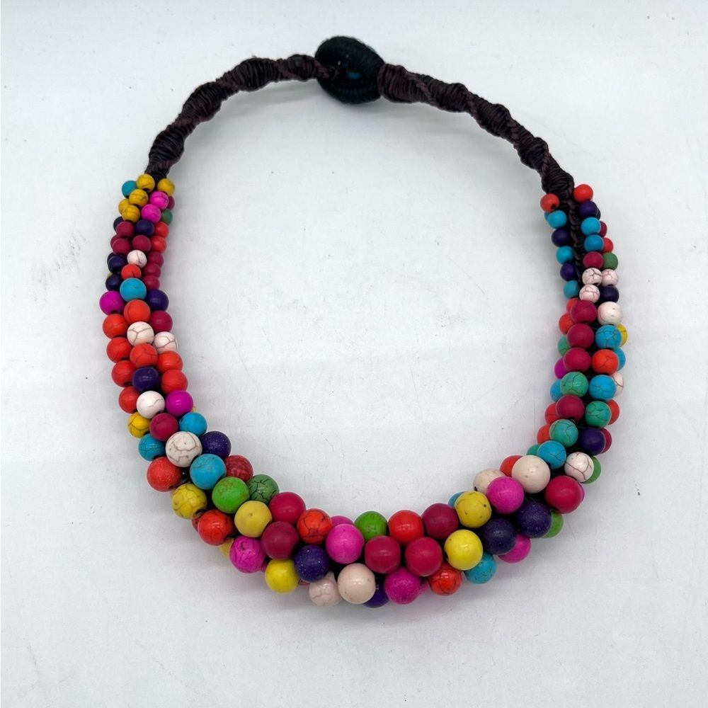 Colorful Beaded Necklace with Wooden Beads and Eclectic Design